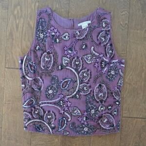 Vtg. Peter Nygard Sleeveless Beaded Pullover Silk Top Lavender Womens Size 8